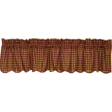 Burgundy Check Scalloped Valance Curtain 16x72 - The Fox Decor
